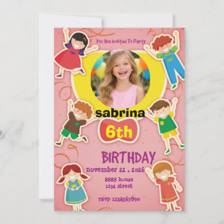 Convite Fun Cartoon Birthday Invitation – Colorful Kids 