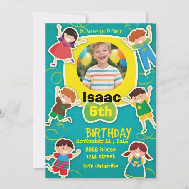 Convite Fun Cartoon Birthday Invitation – Colorful Kids  (Frente)