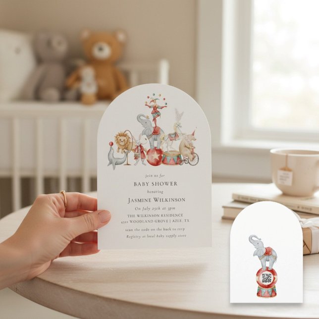 Convite fun Circus Baby Shower with qr code Invitation (Criador carregado)