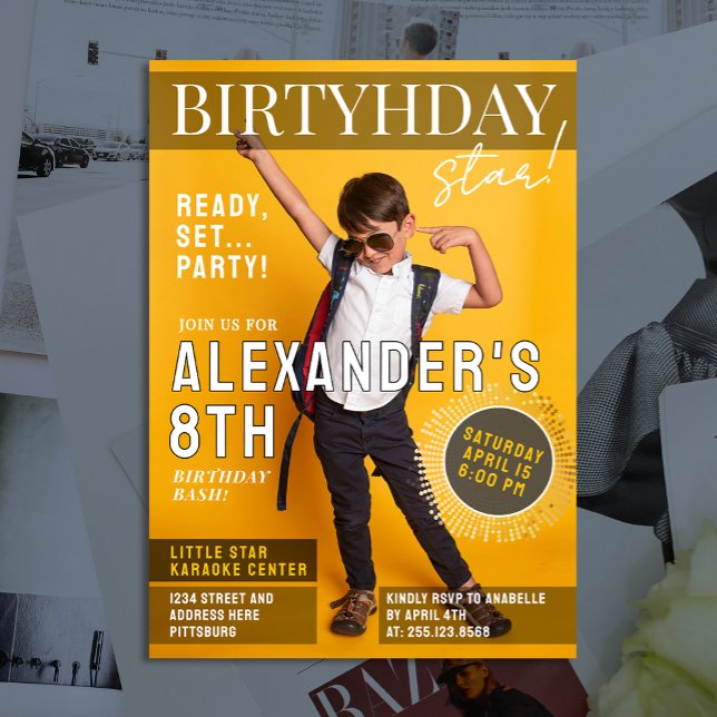 Convite Fun Cool Magazine Cover Newspaper Photo White Typo (Criador carregado)