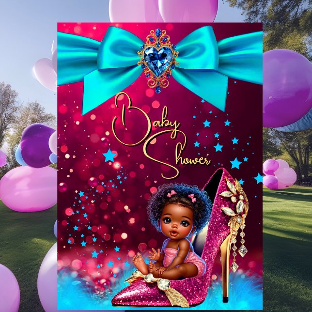 Convite Fun Cute Baby Shower Girl Pink Blue Baby Shoe (Criador carregado)