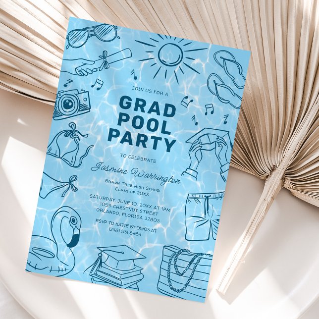 Convite Fun Doodle Pool Party Graduation (Criador carregado)