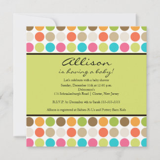 Convite FUN Dots GREEN Baby Girl ou Boy Chá