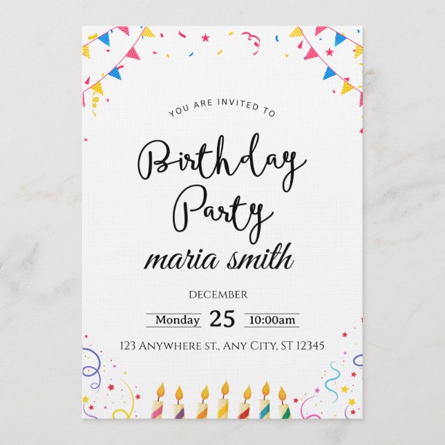 Convite Fun & Editable Birthday Invitation – Custom Party  (Frente)