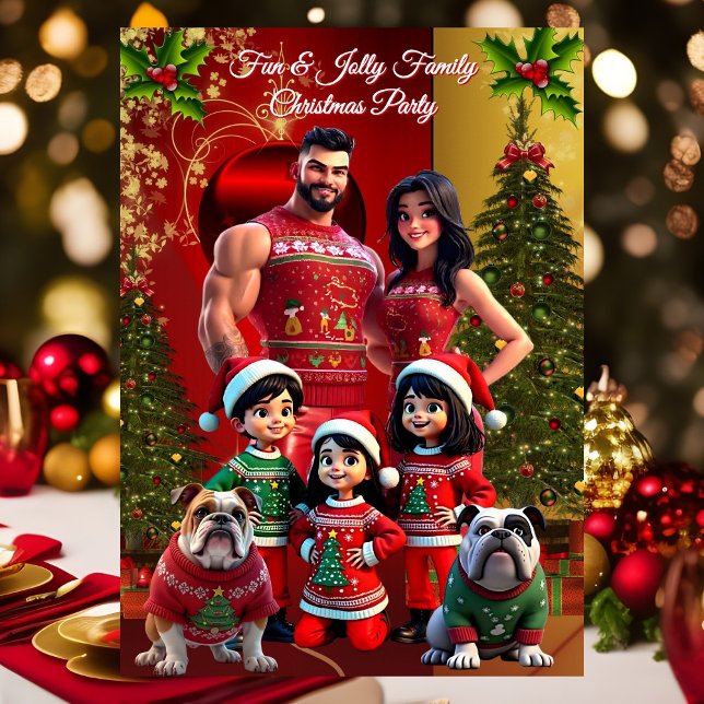 Convite Fun Family Christmas Holiday Party Ugly Sweaters (Criador carregado)