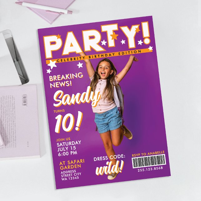 Convite Fun Glam Colorful Pink Girl 12th Celebrity Party  (Criador carregado)