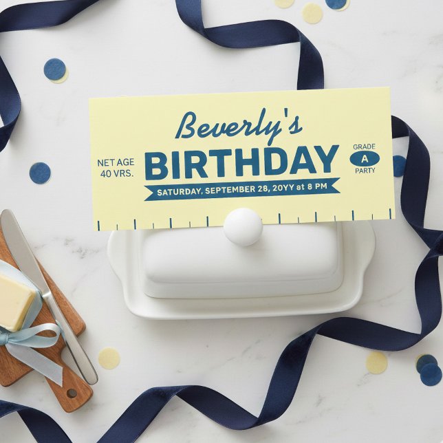 Convite Fun Iconic Stick of Butter Grade A Birthday (Butterlicious birthday invitation! Stick of butter invite in a unique shape.)