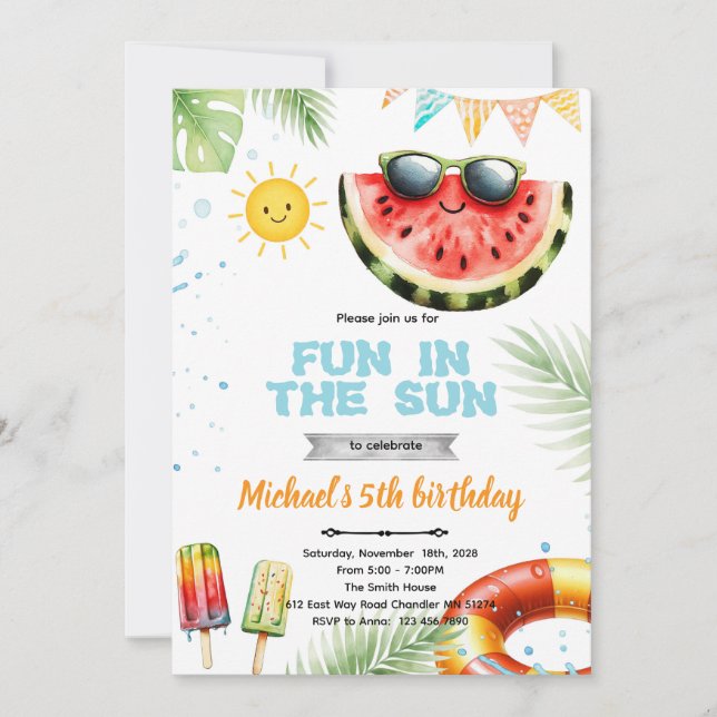 Convite Fun in the sun pool theme invitation (Frente)