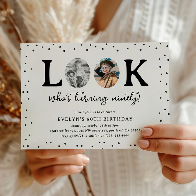 Convite Fun Look's Who's 90' 2 x photo 90th Birthday (Criador carregado)