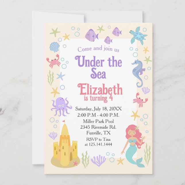 Convite Fun Mermaid Birthday Invitation (Frente)