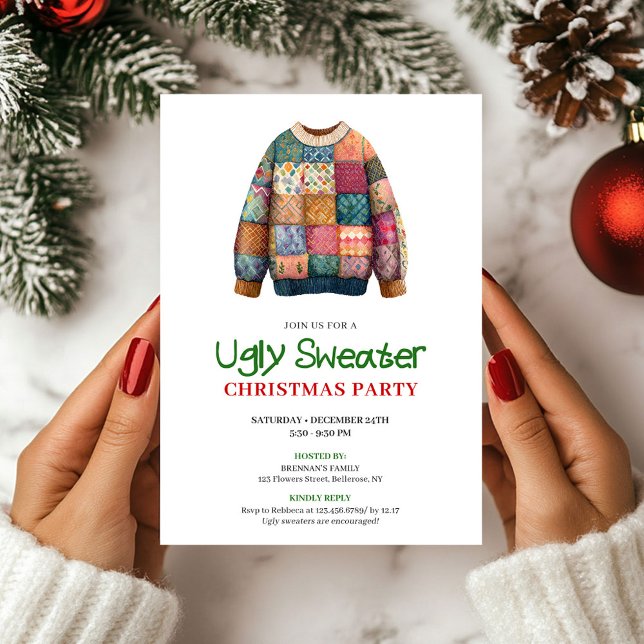 Convite Fun Modern Ugly Sweater Christmas Invitation (Fun Modern Ugly Sweater Christmas Invitation)
