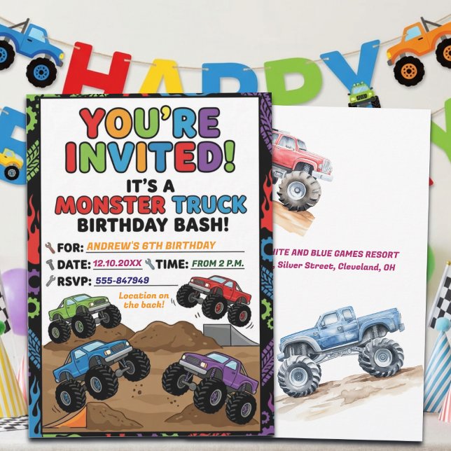 Convite Fun Monster Trucks 6th Birthday Party Invitation (Criador carregado)