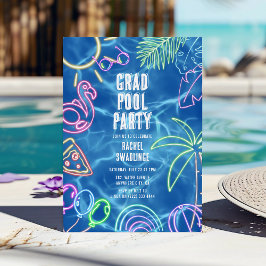 Convite Fun Neon Graduation Pool Party
