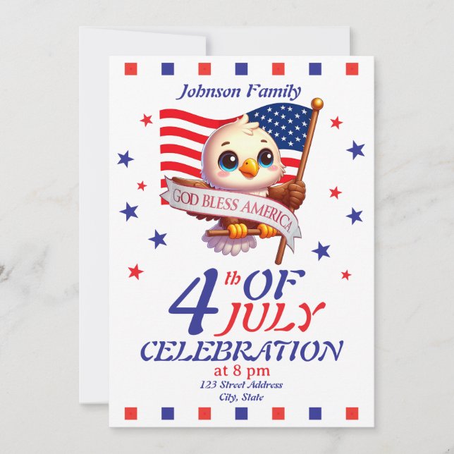 Convite Fun Patriotic USA Flag Red White & Blue Eagle 🇺🇸 (Frente)