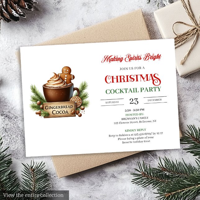 Convite Fun Red Green Festive Cocktails Party Invitation (Fun Red Green Festive Cocktails Party Invitation)