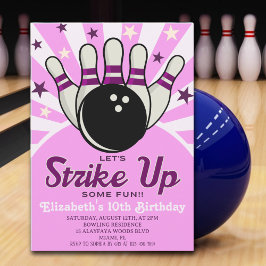 Convite Fun Retro Bowling Birthday Girl Party 