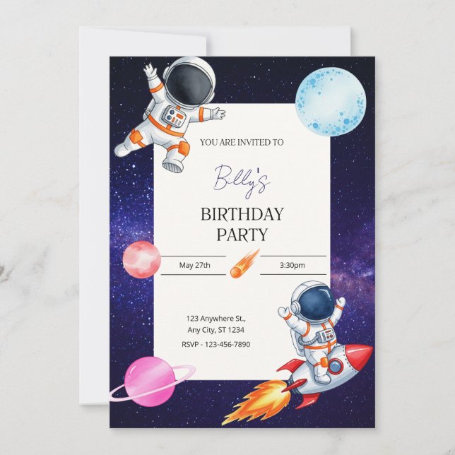 Convite Fun Spaceman & Rocket Child's birthday invitation (Frente)