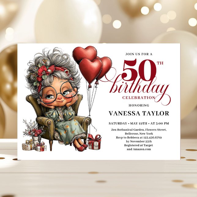 Convite Fun stylish 50th birthday woman quirky invite (Fun stylish 50th birthday woman quirky invite)