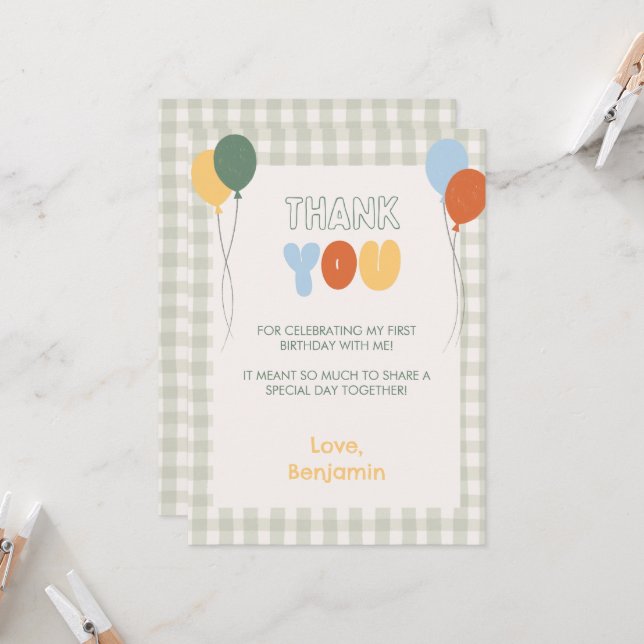 Convite Fun to be One Colorful Thank You Card (Frente/Verso In Situ)