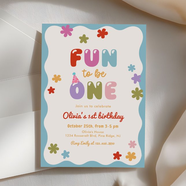 Convite  Fun to Be One Daisy Colorful 1st Birthday (Criador carregado)