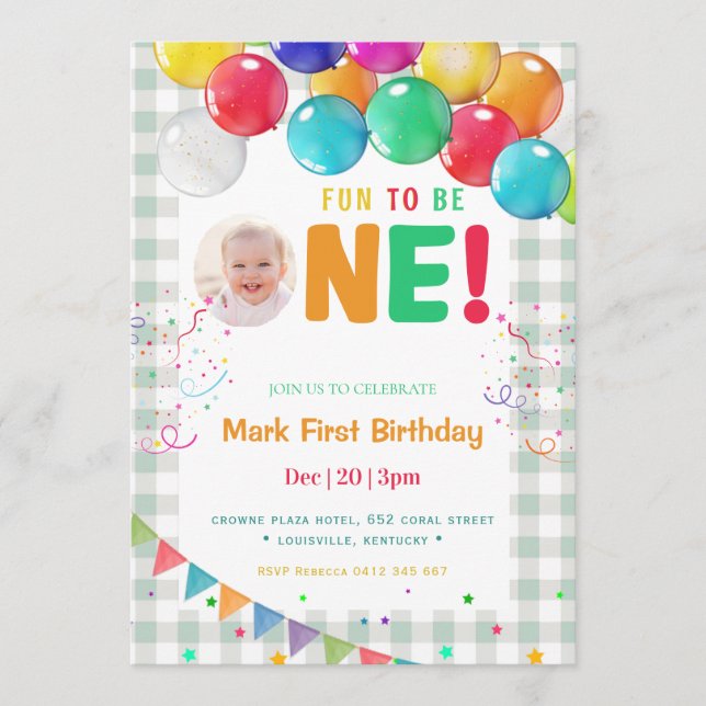Convite Fun to Be One Photo First Birthday part  (Frente)