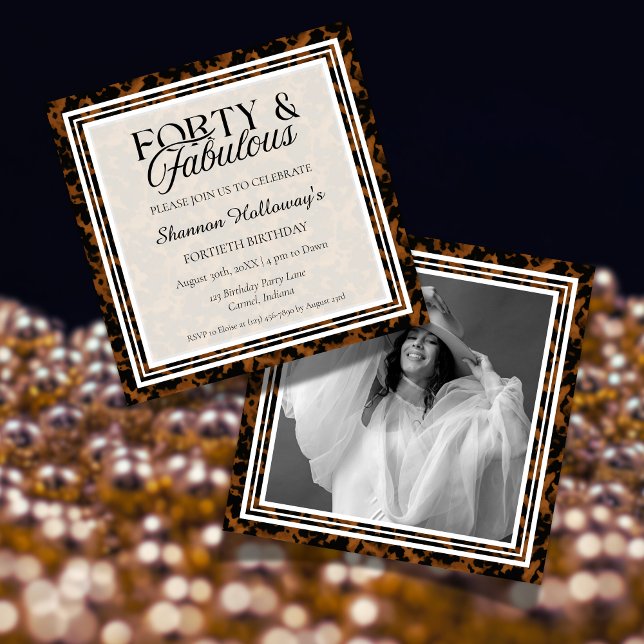 Convite Fun Tortoise Shell Birthday Forty and Fabulous (This Fun Tortoise Shell Birthday Forty and Fabulous birthday photo invite is fun for all!)