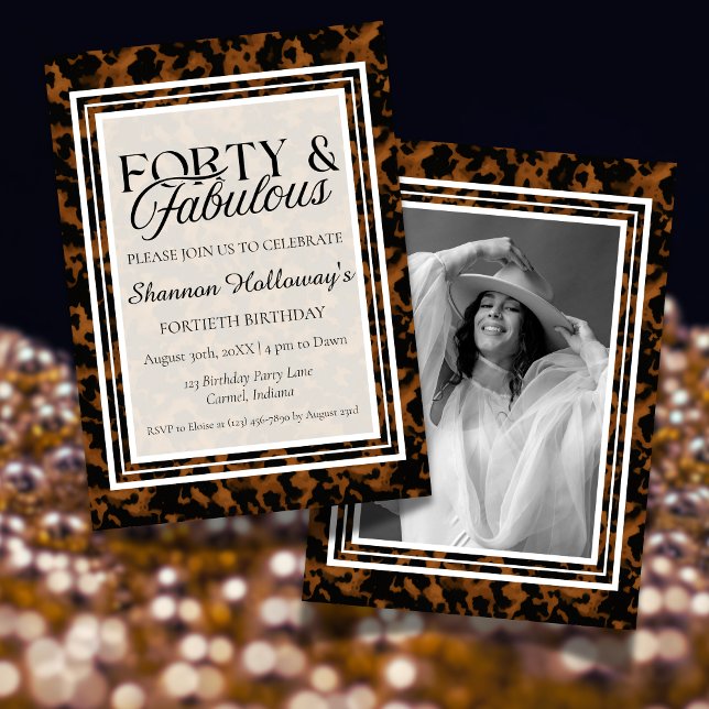 Convite Fun Tortoise Shell Birthday Forty and Fabulous (This Fun Tortoise Shell Birthday Forty and Fabulous birthday photo invite is fun for all!)