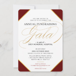 Convite FUNDAMENTANDO GALA BALL elegante evento burgundy g