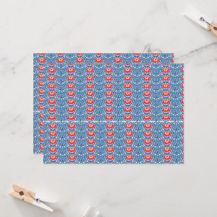 Convite fundo azul com designs vermelhos e brancos