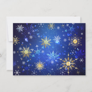 Convite Fundo Azul de NATAL com Flocos de Neve Dourados