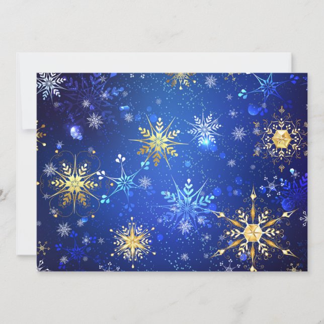 Convite Fundo Azul XMAS com Flocos de Neve Ouro (Frente)