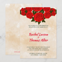 Convite Fundo Bege E Rosas Vermelhas Casamento