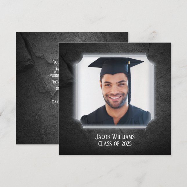 Convite Fundo Black Rock com quadro fotográfico (Frente/Verso)