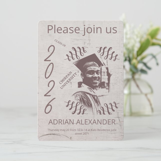 Convite Fundo cinza personalizado para foto de formatura (Em pé/Frente)