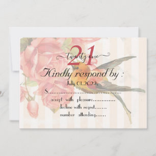 Convite Fundo Com Tiras, Rosas E Colibri Rosa