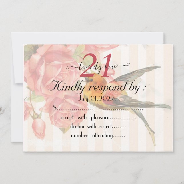 Convite Fundo Com Tiras, Rosas E Colibri Rosa (Frente)