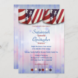 Convite Fundo das Estrelas do Bunting Azul Vermelho Patrió