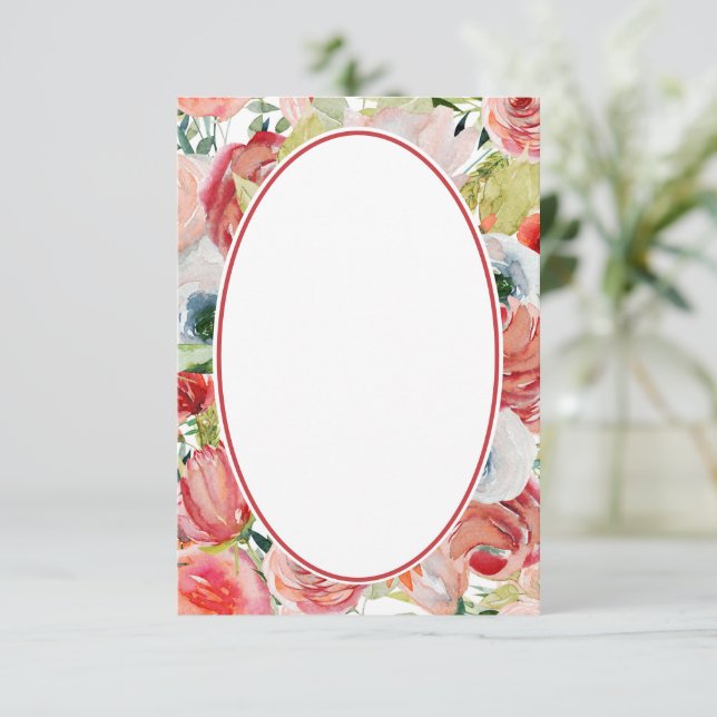 Convite Fundo de casamento floral laranja e vermelho em br (Em pé/Frente)