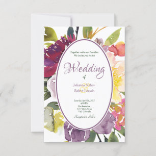 Convite Fundo de casamento floral roxo e amarelo