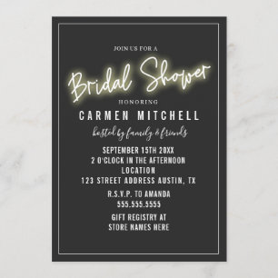 Convite Fundo de Cinza Branco Neon Chá de panela