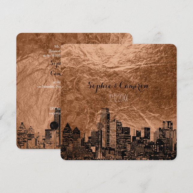 Convite Fundo de cobre falso esboçado PixDezines Dallas (Frente/Verso)