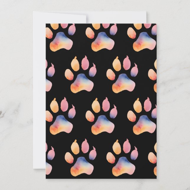 Convite Fundo de Impressão de Paw de Cores d'Água (Frente)