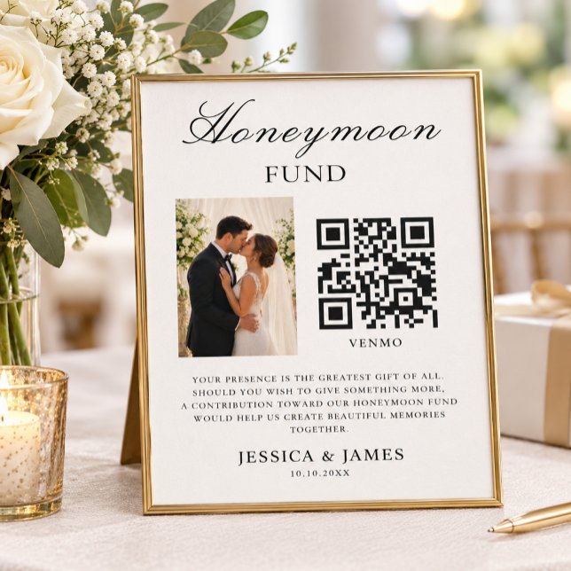 Convite Fundo de Lua de Mel Código QR e Foto Casamento  (Criador carregado)