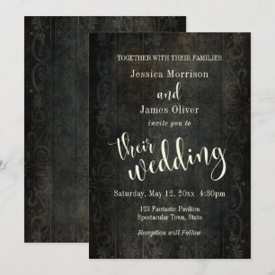 Convite Fundo de Vintage Escuro, Casamento de Tipografia 3