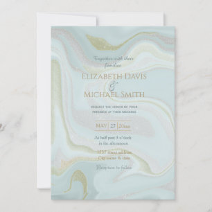 Convite Fundo Dourado Azul de Marble Moderno