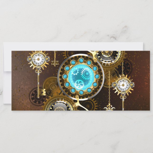 Convite Fundo enferrujado Steampunk com lentes turquesa (Frente)