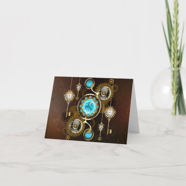 Convite Fundo enferrujado Steampunk com lentes turquesa (Frente)