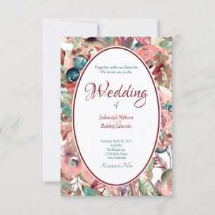 Convite Fundo floral de aquarela laranja casamento