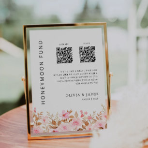 Convite Fundo Honeymoon QR Code Rosa, Casamento