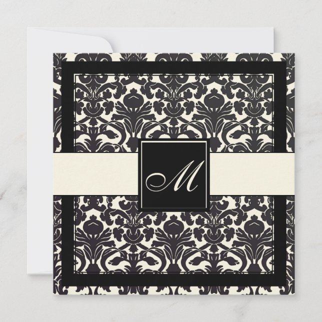 Convite Fundo PixDezines Black Flora Damask/DIY! (Frente)